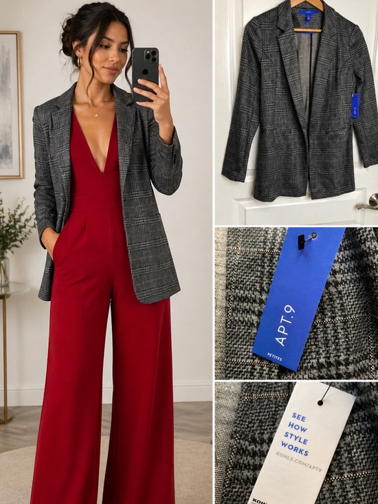 Apt. 9 Jackets & Blazers - APT 9 Petites Gray Plaid Blazer Women S Petite NWT Classic Career Jacket

⸻